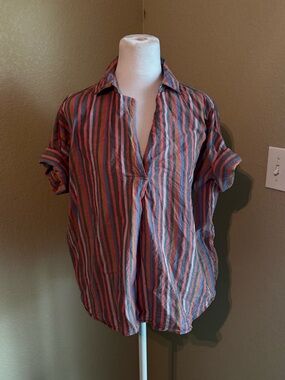 Madewell Casual woman’s Striped Short-Sleeve Shirt - Red & Blue